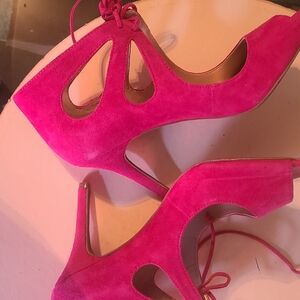 Violent Red Elegant Pink Suede Women's Heels